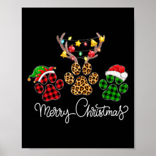 Merry Christmas Dog Paws Lights Buffalo Plaid And Poster
