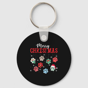 Merry Christmas Dog Paws Lights Funny Xmas Womens Keychain