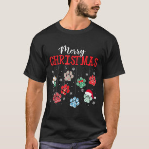 Merry Christmas Dog Paws Lights Funny Xmas Womens T-Shirt