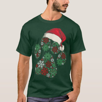 Merry Christmas Dog Paws Lights Santa Hat Snowflak T-Shirt