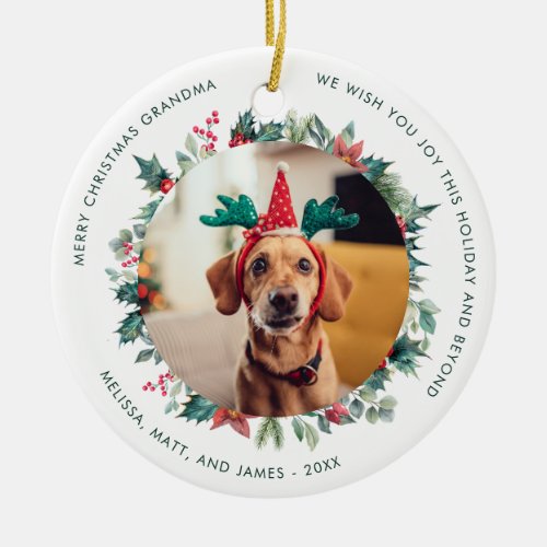 Merry Christmas Dog Photo Holidays Ceramic Ornament