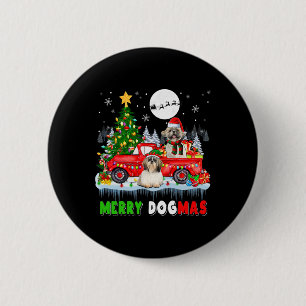 Merry Christmas Dog Santa Elf Shih Tzus On Pickup Button