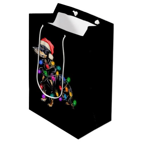 Merry Christmas Dog Tangled in Lights Medium Gift Bag