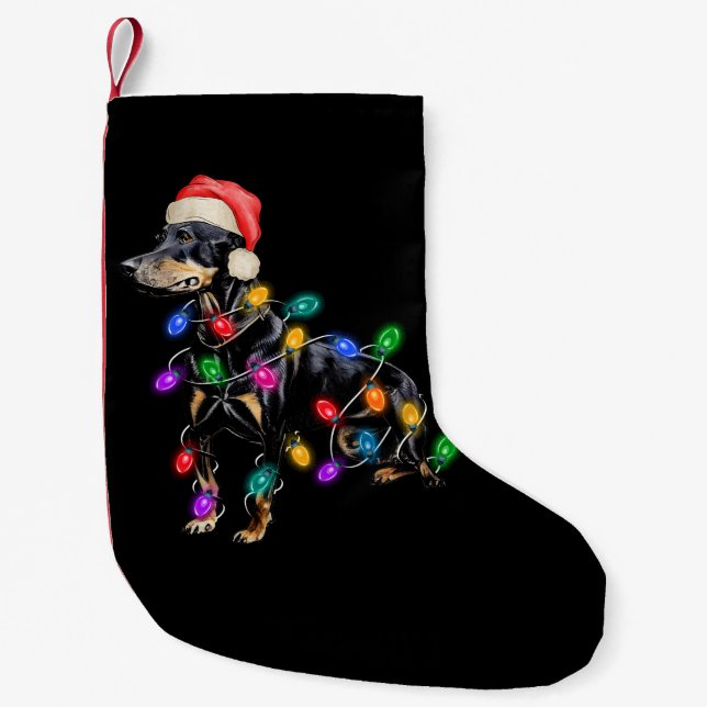 Merry Christmas Dog Tangled in Lights Small Christmas Stocking (Front)