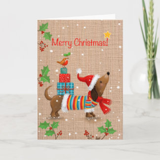 Merry Christmas, Dog with Gifts on his Back Card