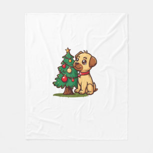 Merry Christmas Dog with nice Tree for Adults and  Fleece Blanket