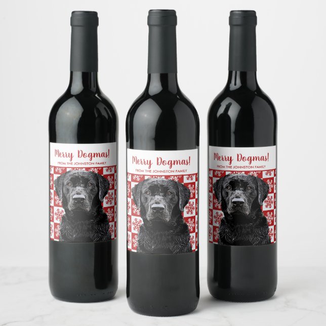 Merry Christmas Dogmas Black Lab Festive  Wine Label (Bottles)