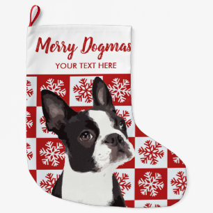 Merry Christmas Dogmas Boston Terrier Festive Dog Large Christmas Stocking