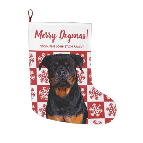 Merry Christmas Dogmas Rottweiler Festive Red Dog Large Christmas Stocking