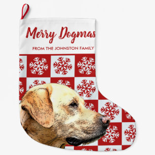 Merry Christmas Dogmas Yellow Lab Festive Red Dog Large Christmas Stocking