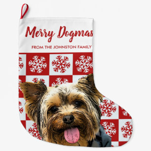 Merry Christmas Dogmas Yorkie Festive Red Dog Large Christmas Stocking