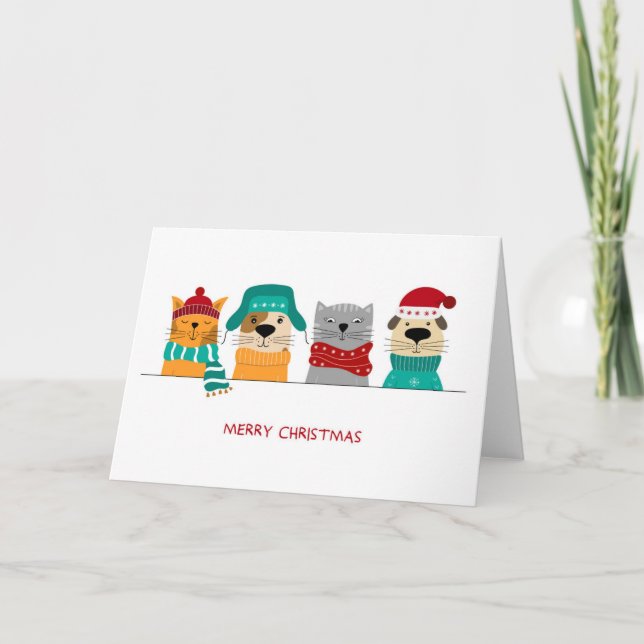 Merry Christmas Dogs and Cats Holiday Card (Front)