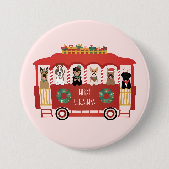 Merry Christmas Dogs Holiday Trolly Button (Front)