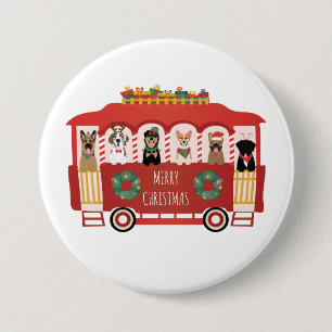 Merry Christmas Dogs Holiday Trolly Button