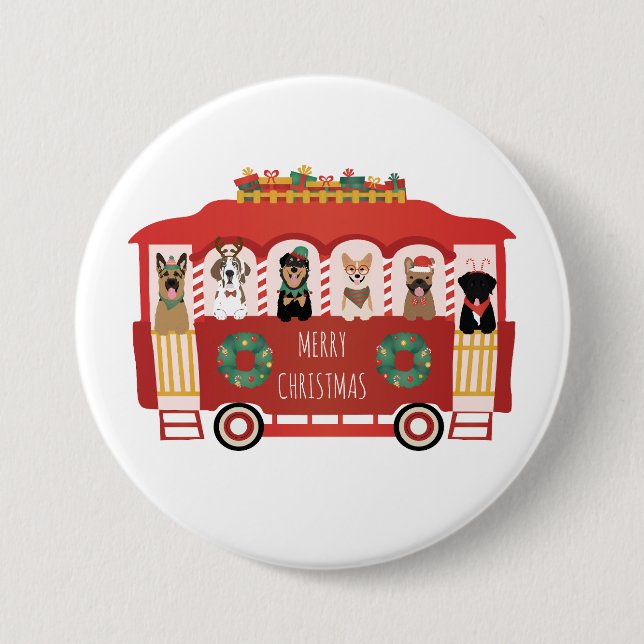Merry Christmas Dogs Holiday Trolly Button (Front)