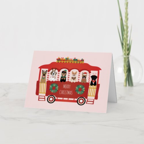 Merry Christmas Dogs Holiday Trolly Foil Greeting Card