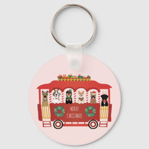 Merry Christmas Dogs Holiday Trolly Keychain