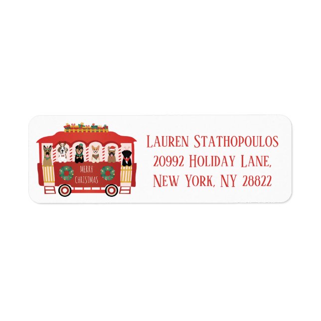 Merry Christmas Dogs Holiday Trolly Label (Front)
