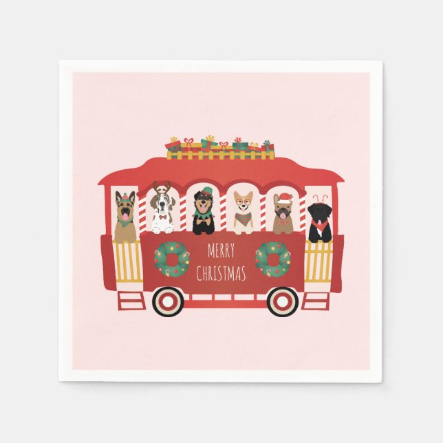 Merry Christmas Dogs Holiday Trolly Napkins (Front)