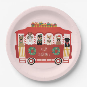 Merry Christmas Dogs Holiday Trolly Paper Plates