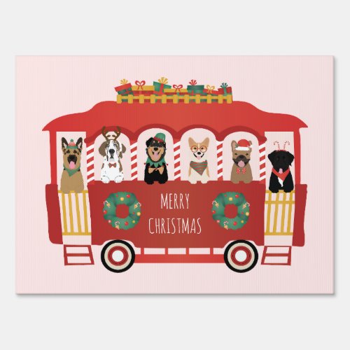 Merry Christmas Dogs Holiday Trolly Sign