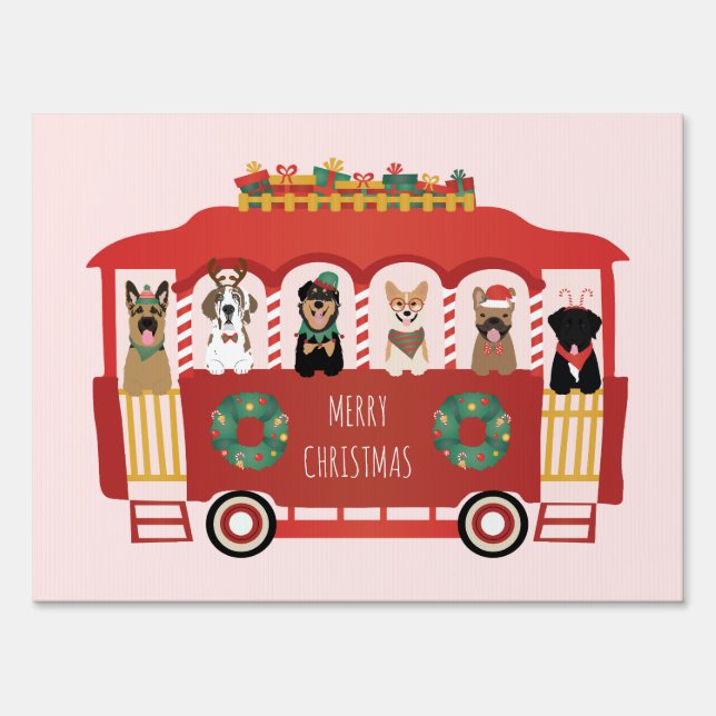 Merry Christmas Dogs Holiday Trolly Sign (Front)