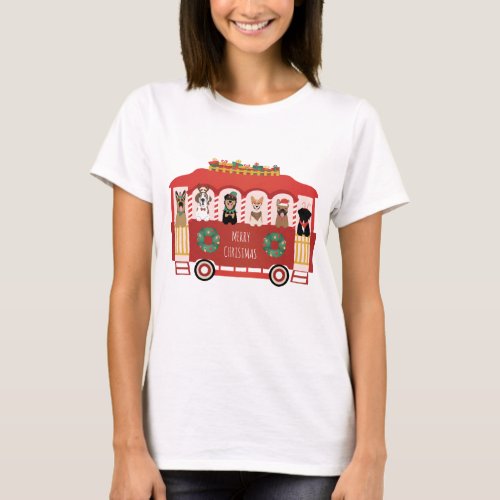 Merry Christmas Dogs Holiday Trolly T_Shirt