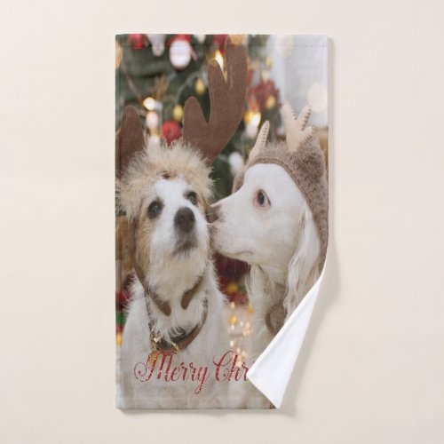 Merry Christmas Dogs In Love Bath Towel Set