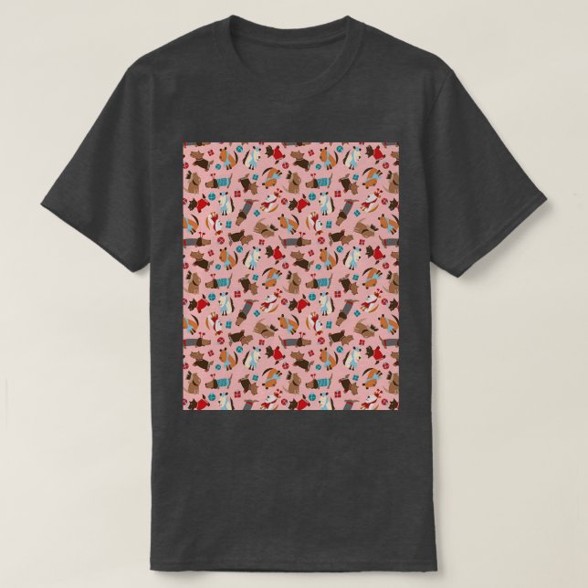 Merry Christmas Dogs pattern PInk Graphic  T-Shirt (Design Front)