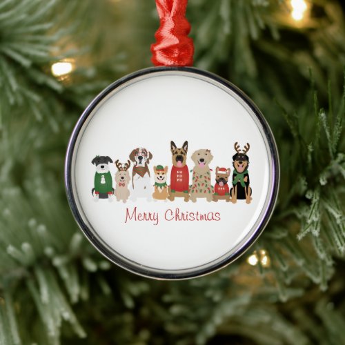 Merry Christmas Dogs Red Green Metal Ornament