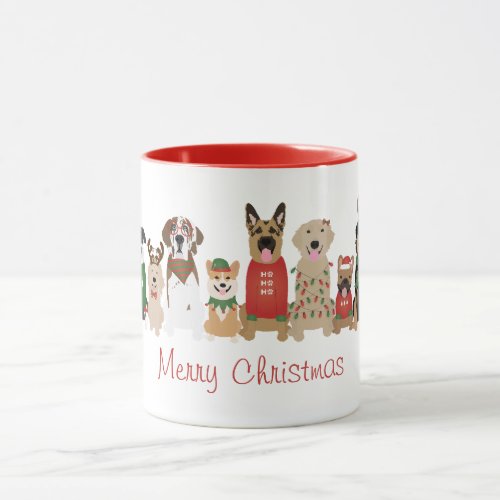 Merry Christmas Dogs Red Green Mug