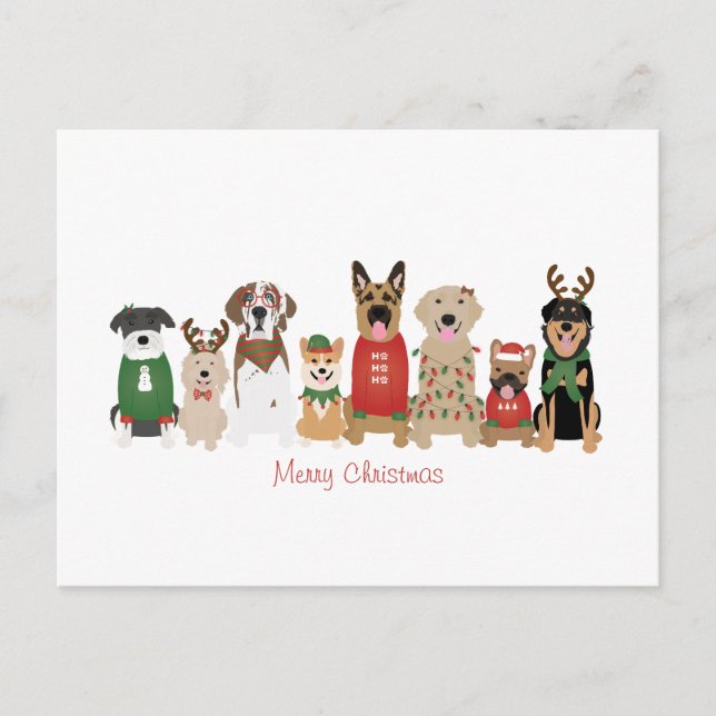 Merry Christmas Dogs Red Green Postcard (Front)