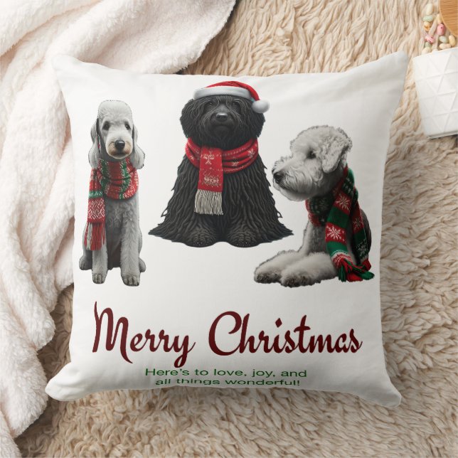 Merry Christmas Dogs Throw Pillow (Blanket)