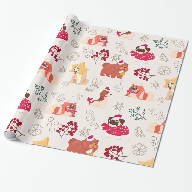 Merry Christmas Dogs Wrapping Paper (Unrolled)