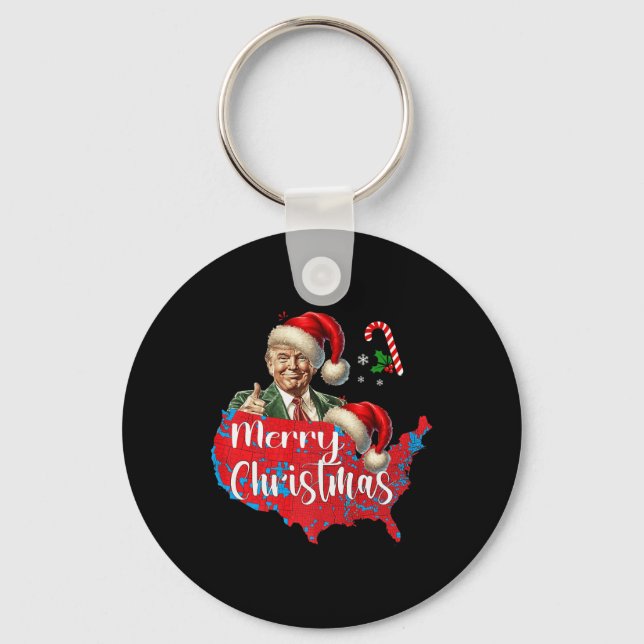 Merry Christmas Donald Trump Red Coverage Map Xmas Keychain (Front)