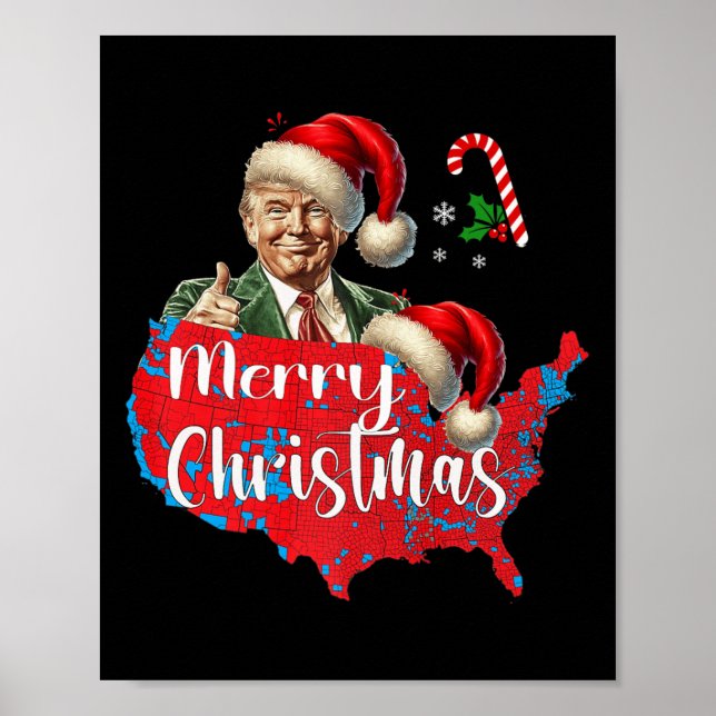 Merry Christmas Donald Trump Red Coverage Map Xmas Poster (Front)