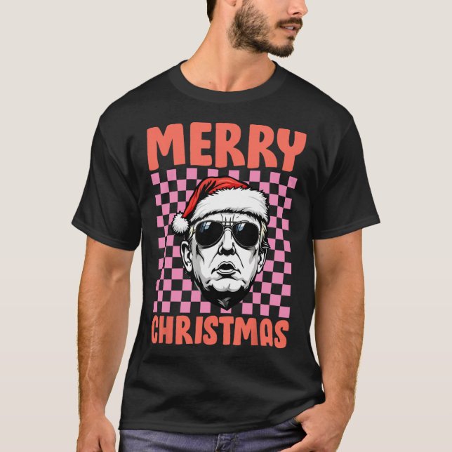 Merry Christmas Donald Trump Santa Checkered Holid T-Shirt (Front)
