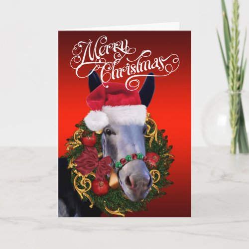 Merry Christmas Donkey and Wreath Holiday Card