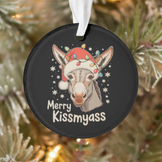 Merry Christmas Donkey Santa Hat Xmas Lights Funny Ornament