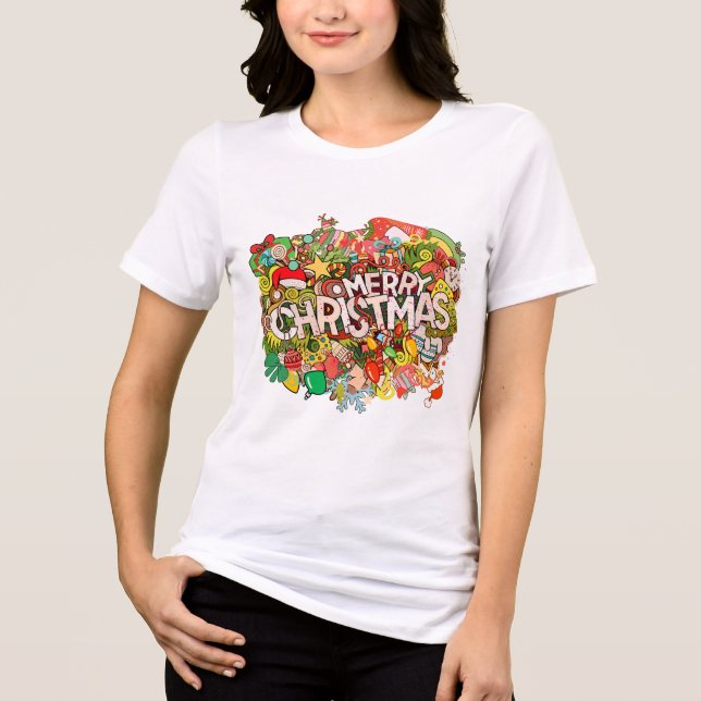 Merry Christmas Doodle Extravaganza Tri-Blend Shirt (Front)