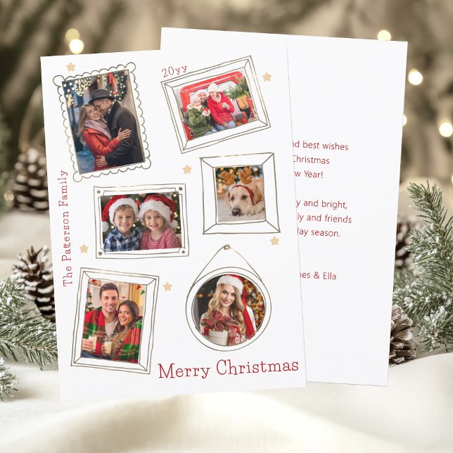 Merry Christmas Doodle Frame Multi Photo Holiday Card (Creator Uploaded)