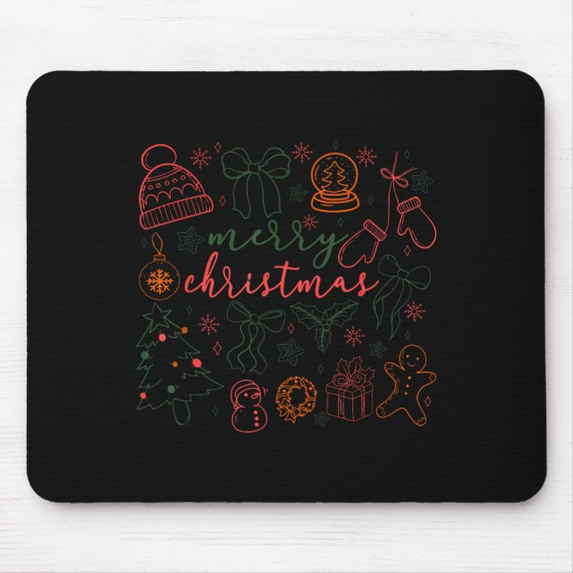 Merry Christmas Doodle Xmas Tree Gingerbread Men W Mouse Pad (Front)