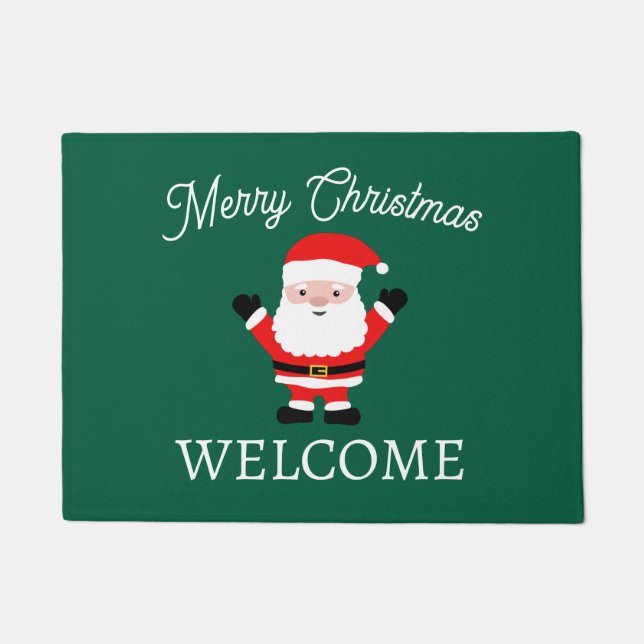 Merry Christmas doormat with cute Santa cartoon (Front)