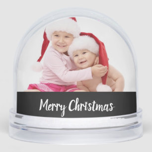 Merry Christmas Double Photo (black/white) Snow Globe