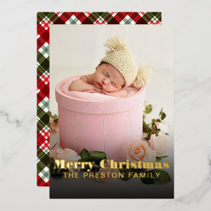 MERRY CHRISTMAS Double-Sided Photo Christmas Foil Holiday Card