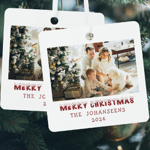 Merry Christmas Double Sided Photo Family Keepsake Metal Ornament
