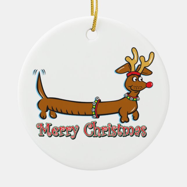 Merry Christmas Doxie Ceramic Ornament (Front)