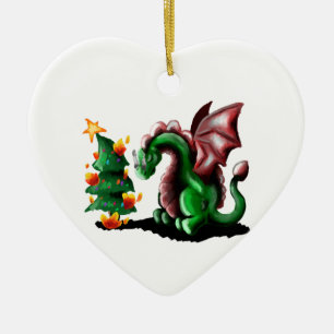Merry Christmas Dragon Ceramic Ornament