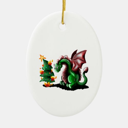 Merry Christmas Dragon Ceramic Ornament