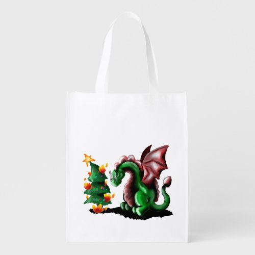 Merry Christmas Dragon Grocery Bag